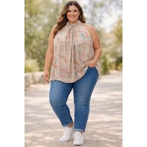 Torrid Georgette Knot High Neck Tank Top 5X Marble Print Sleeveless Sheer Blouse